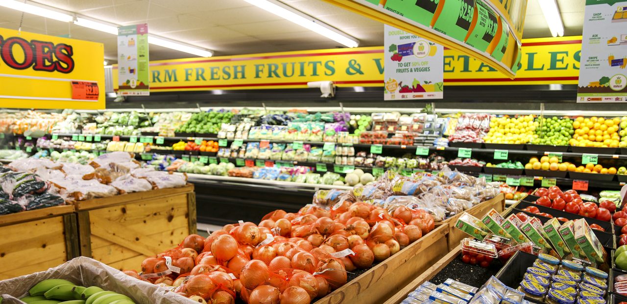 Fresh produce on display in a grocery store