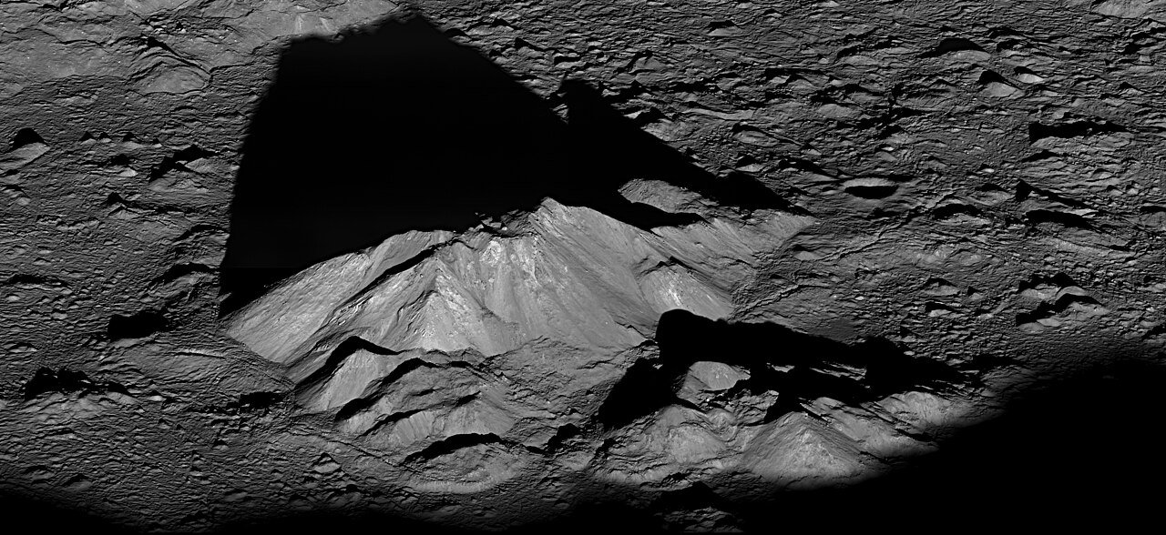 The central peak of Tycho crater on the Moon, photographed by a lunar orbiter