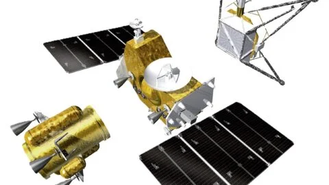 Artist rendering showing the MMX spacecraft exploration and return modules